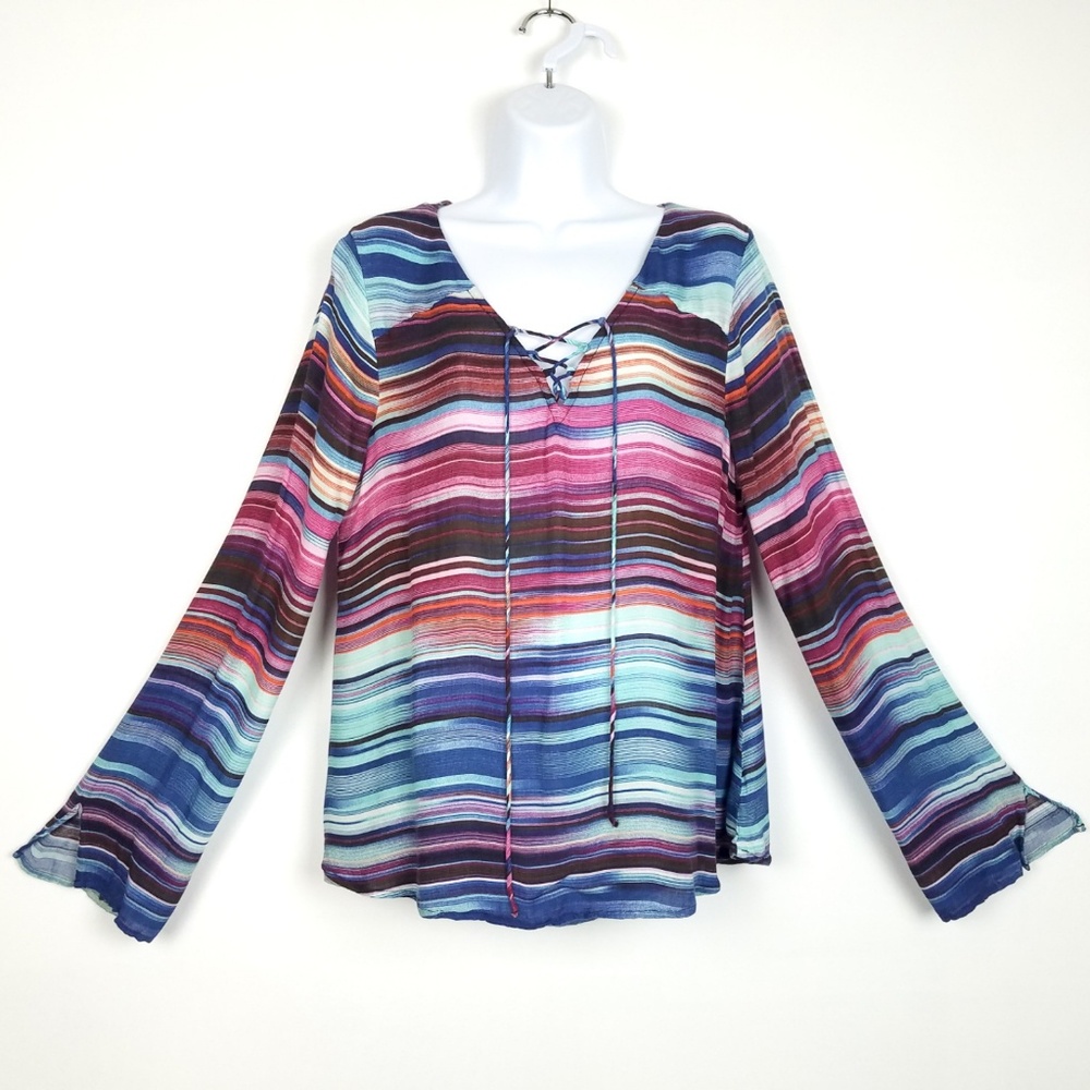 Anthropologie-Sanctuary Laced-Up Striped Top, L